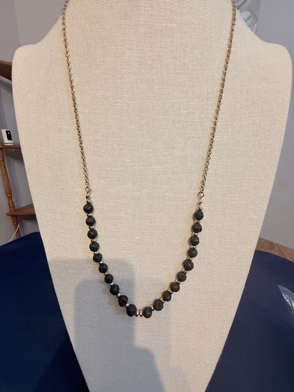Vintage 28” Genuine Lava Stone Beaded Necklace